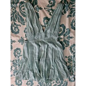 Cotton Candy LA Sage Green Tiered Linen Mini Dress NWT Size L Boho